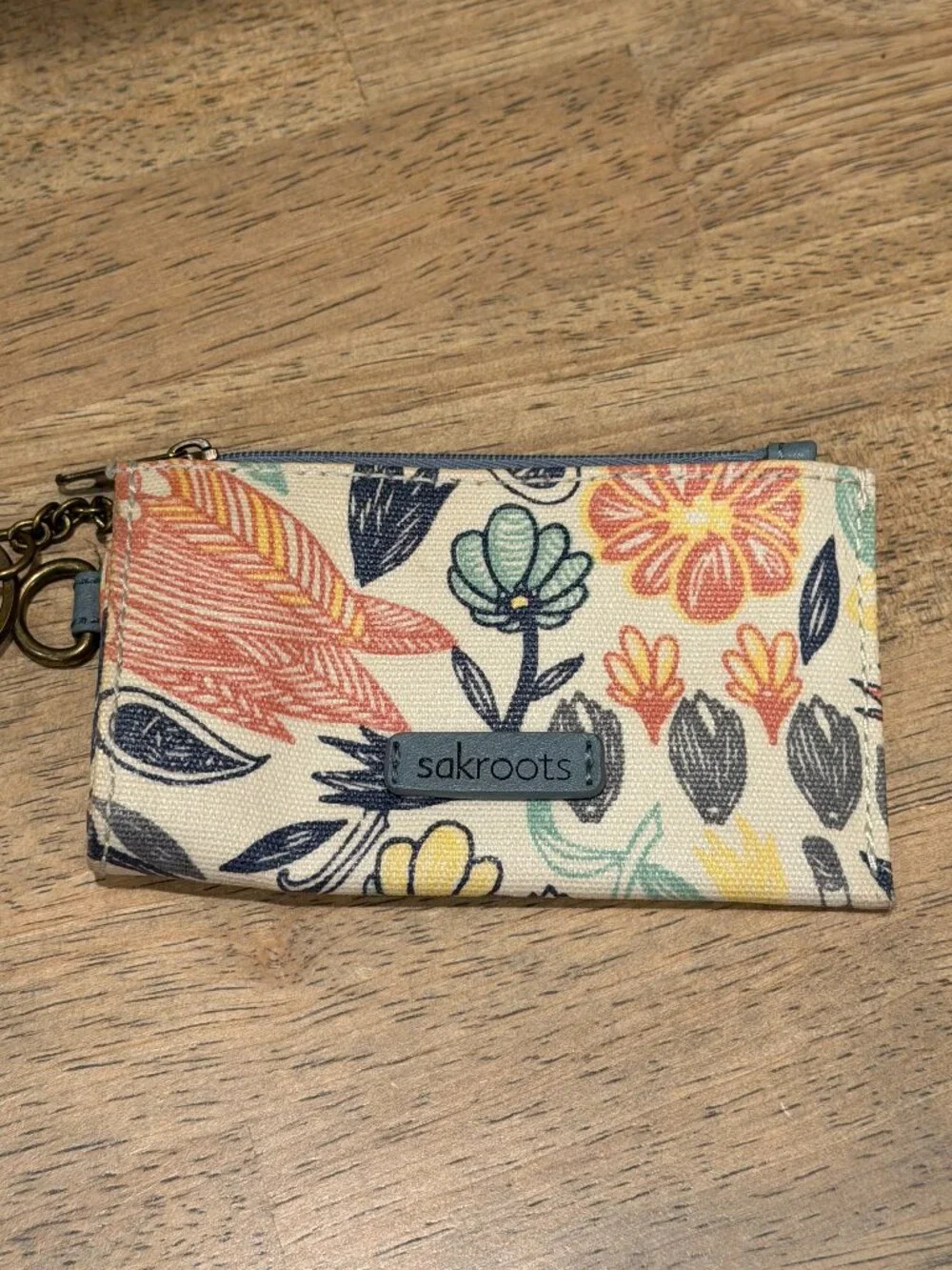 Sakroots Floral Key & Card Holder Wallet Cream Blue